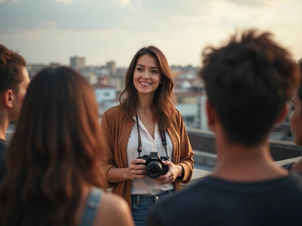 Professional photography instructor teaching students