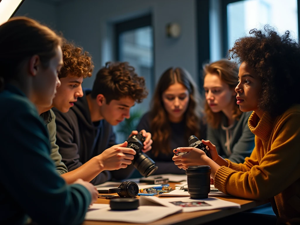 Students learning photography techniques